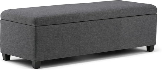 SIMPLIHOME Avalon Storage Ottoman Bench - 48 inch Wide Upholstered Linen Look Fabric Rectangular Lift-Top Ottoman in Slate Grey, Contemporary Storage Bench for Living Room with High-Density Foam