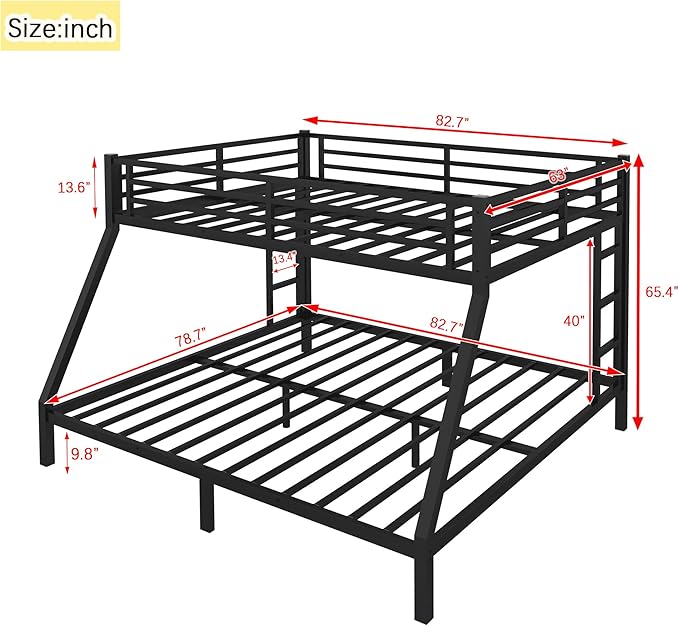 Upgraded Version Thicken Stronger Metal Queen Over King Bunk Bed, Heavy-Duty Best Bunk Bed Queen Over King Size, Bunkbed Frame for Adults with Ladders, Easy Assemble (Queen Over King)