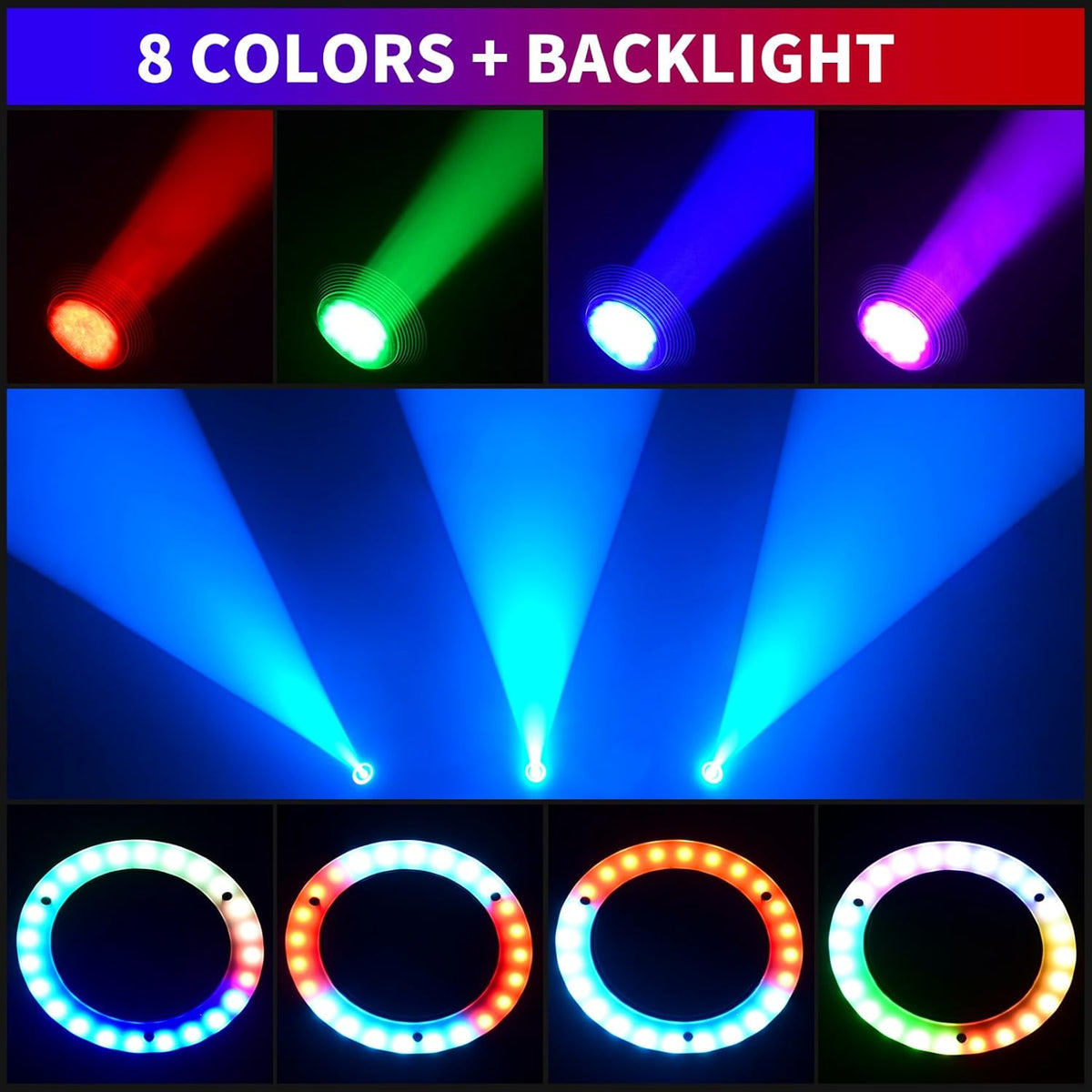 DJCLUB Moving Head Lights LED 100W Spot Effect with 6 Rotating & 7 Gobos 8 Colors Projector 5-Facet Prism by DMX512 Control Stage Lights for Disco Bar Wedding Party (LED 150W Moving Head)