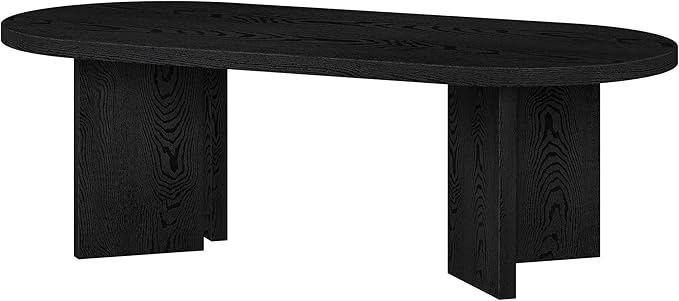 Henn&Hart 48" Oval Wood Low-Profile Coffee Table for Living Room, Family Room or Office, Black Grain