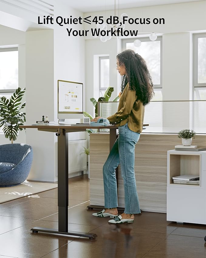 FEZIBO One-Piece Standing Desk Adjustable Height Stand up Home Office Desk, 48x24 Inch Electric Standing Computer Desk, with 4 Memory Presets, Headphone Hook, Black Walnut