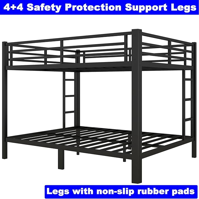 Upgraded Version Thicken Stronger Metal Heavy-Duty Queen Over Queen Bunk Bed, Bunkbed Frame for Adults with Ladders, Easy Assemble