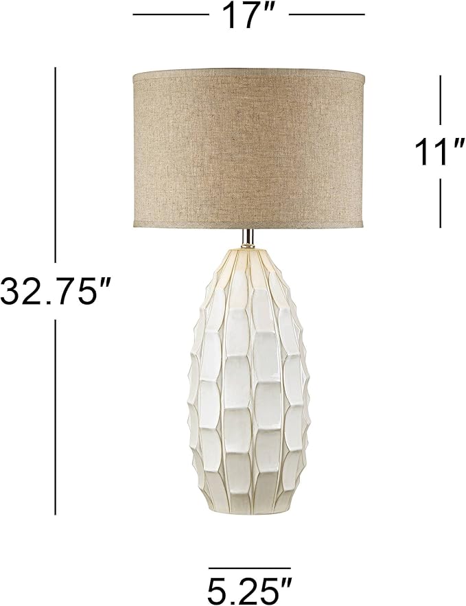 Possini Euro Design Cosgrove 32 3/4" Tall Oval Large Mid Century Modern Coastal End Table Lamps Set of 2 White Ceramic Living Room Bedroom Bedside Nightstand House Beige Shade (Colors May Vary)