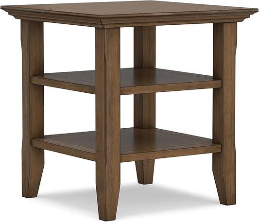 SIMPLIHOME Acadian SOLID WOOD 19 Inch Wide Square Transitional End Table in Rustic Natural Aged Brown, For the Living Room and Bedroom