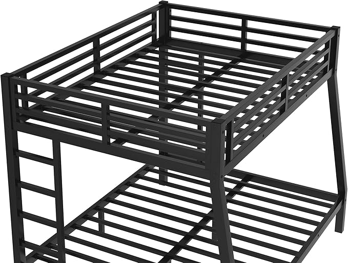 Bellemave Full XL Over Queen Bunk Bed for Adults, Full XL Over Queen Bunk Bed Frame with 2 Ladder and Full Length Guardrail, Easy Assemble, Mattress Not Included, Black