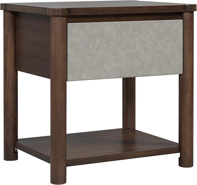 Christopher Knight Home Zeri Bedroom Nightstands Set of 2, Wood Nightstand with Drawers, Small Bedside Table Set of 2, End Table for Living Room, Multipurpose Storage Cabinet, Light Gray + Walnut