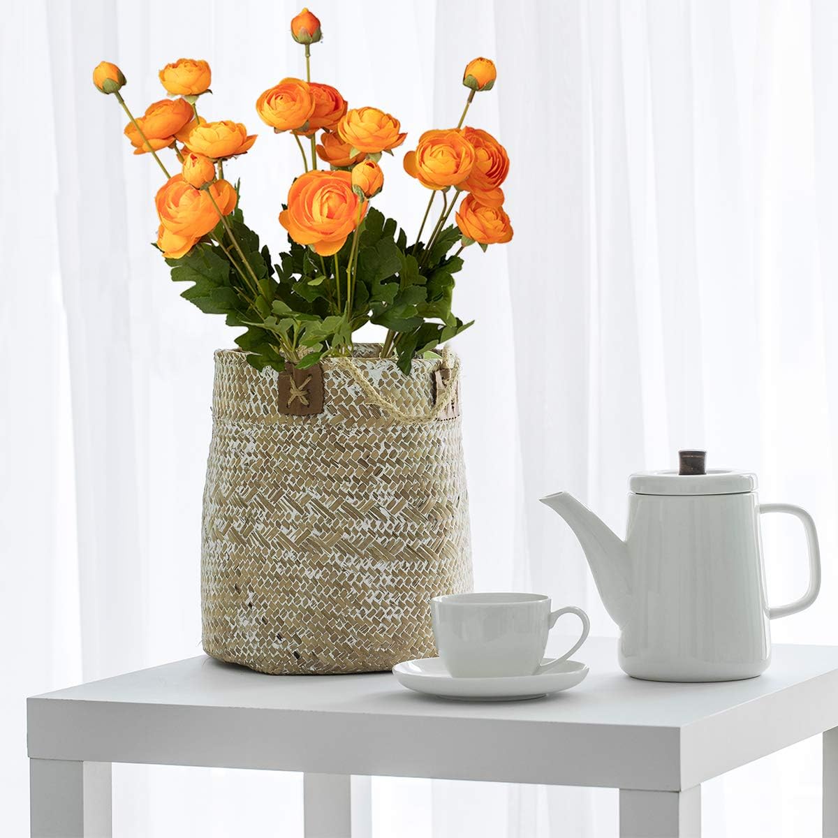 5 Stems Artificial Silk Ranunculus Flowers Orange 23" Tall,UV Resistant,Bendable Stems for Wedding Centerpieces,Home Deco（Orange）