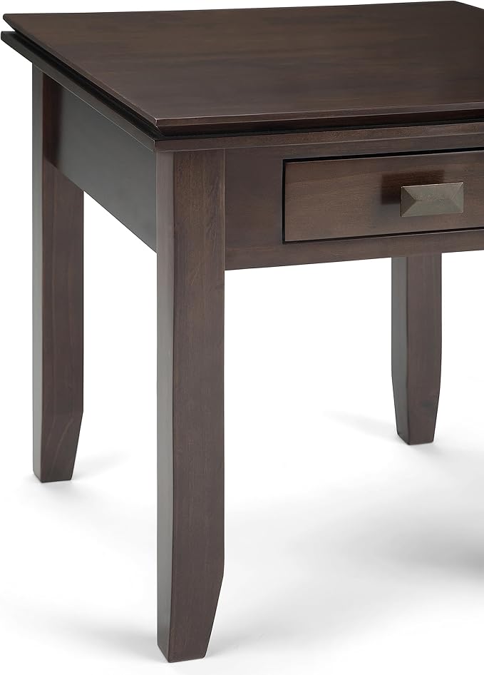 SIMPLIHOME Artisan SOLID WOOD 21 inch Wide Square Transitional End Side Table in Tobacco Brown for the Living Room and Bedroom