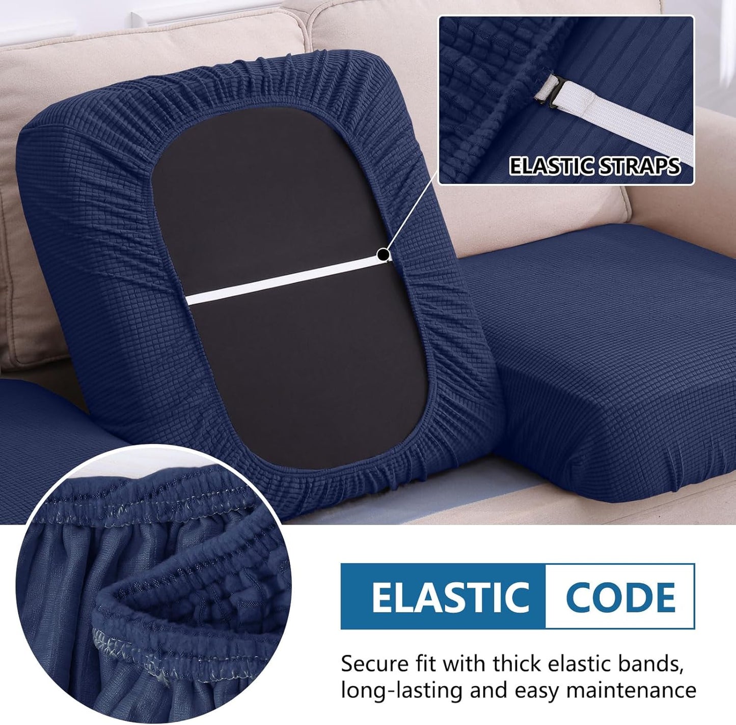 hyha Waterproof Couch Cushion Covers for Pets, Non Slip Sofa Seat Cover for Dogs Washable, Soft Thick Stretch Jacquard Fabric, Sofa Slipcovers with Elastic Bottom (1 Piece for Backrest M, Navy)