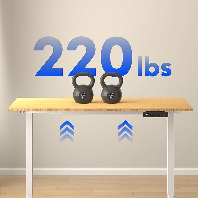 FLEXISPOT E3 Bamboo Dual Motor 48x24 Inch Electric Height Adjustable Standing Desk Whole-Piece Board Sit Stand Up Desk (White Frame + Bamboo Desktop)