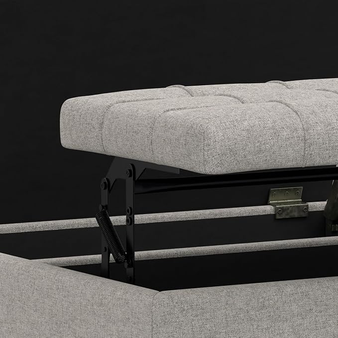 SIMPLIHOME Harrison 30 inch Wide Transitional Square Small Coffee Table Storage Ottoman in Cloud Grey , Assembled, For the Living Room and Bedroom