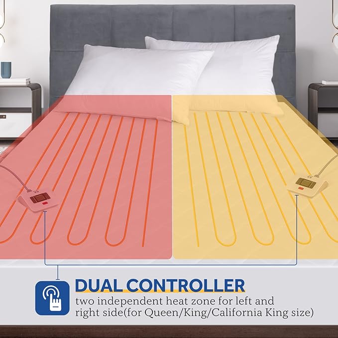 Sealy Heated Mattress Pad Queen Size 60x80 Inch | Luxury Quilted Waterproof Electric Mattress Cover with 10 Heat Setting Dual Controller & 1-12 Hours Auto Shut Off | Fit Up to 17" Deep Pocket