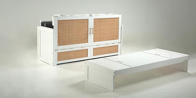 NIGHT & DAY Furniture Murphy Cube Cabinet Bed Pre-Assembled Queen (Clearance) (White with Rattan)