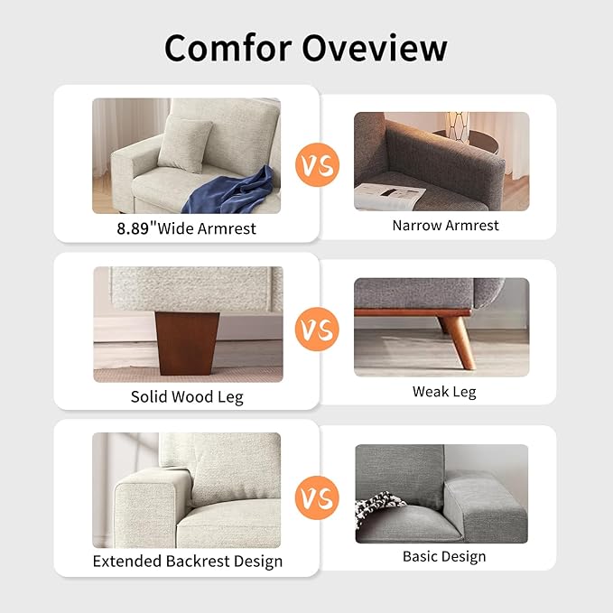 DOPEDIO Modern Loveseat Sofa for Living Room,Chenille Recliner, Removable Cover, Spring Cushions, Solid Wood Frame, Easy Assembly for Small Spaces (88.58inch，Beige)