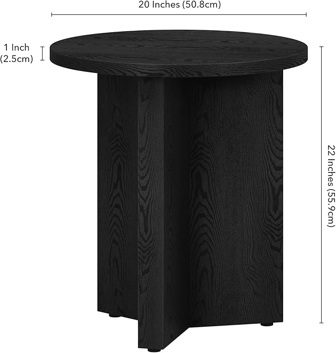 Henn&Hart 20" Wide Round Side Table in Black Grain, for Home, Living Room, Bedroom, Entertainment Room or Office