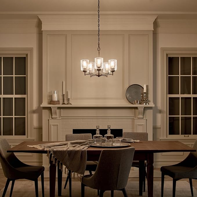 Kichler Winslow 19.75" 5-Light Chandelier Light with Clear Seeded Glass in Black for Kitchen, Bar, Dining Room, Living Room (19.75" x 16.25"), 44030BK