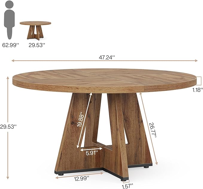 Tribesigns Farmhouse Dining Table, 47 Inch Round Dinner Table for 4, Rustic Round Dining Room Table for Home Dining Room Living Room (Wood)