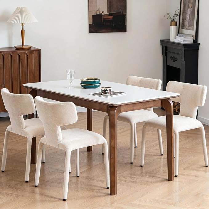 Kidol & Shellder Dining Chairs Set of 6,Modern Upholstered Fabric Dining Room Chairs with Curved Barrel Back,Armless Kitchen Chairs with Metal Legs and Padded Seat for Living Room and Bedroom Beige