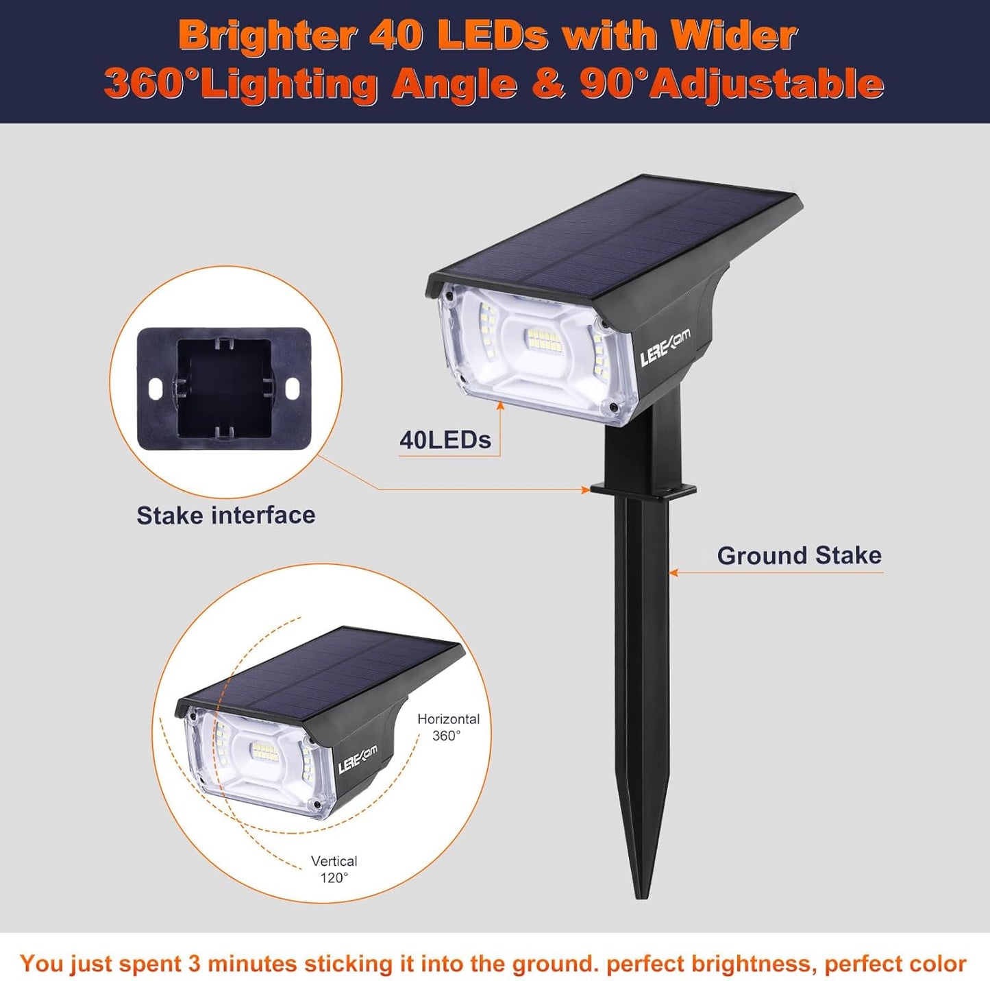 40 LEDs Spotlights,IP65 Waterproof Solar Powered Landscape Spotlights 2-in-1 Wall Light, Outdoor Landscaping Lights Auto On/Off for Yard Garden 2Pack Warm-White