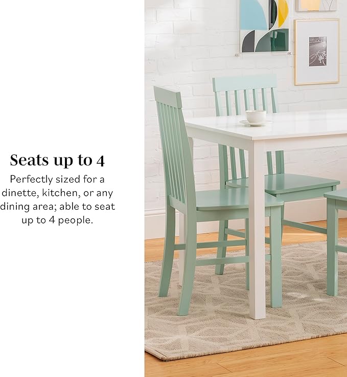 Walker Edison 4 Person Modern Farmhouse Wood Small Dining Table Dining Room Kitchen Table Set 4 Chairs Set, 48 Inch, White and Grey