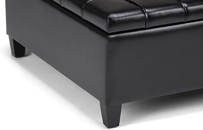 SIMPLIHOME Harrison 36 inch Wide Transitional Square Coffee Table Storage Ottoman in Midnight Black Vegan Faux Leather, Assembled, For the Living Room and Bedroom