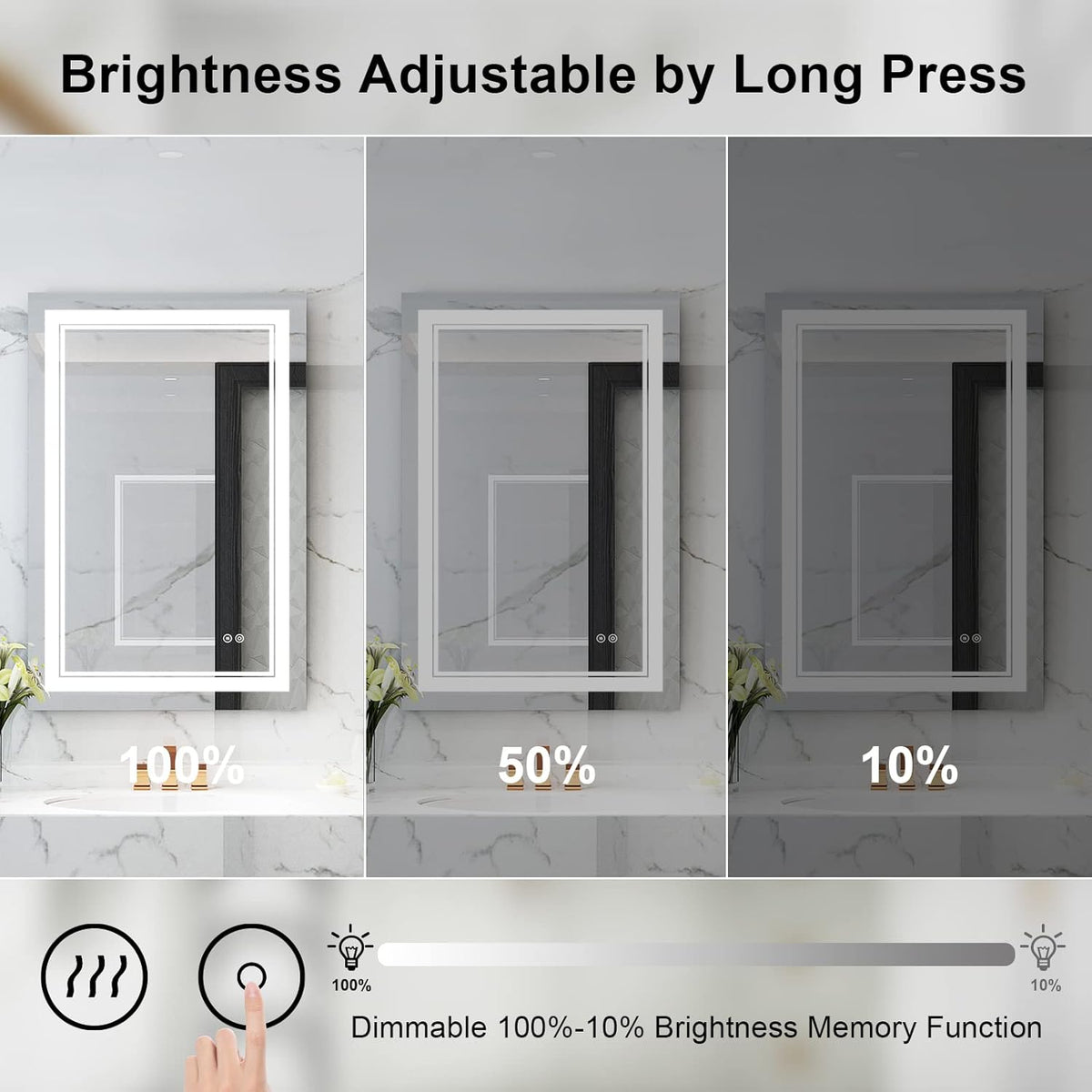 WELLFOR LED Bathroom Vanity Mirror 24 x 36 Inch, Lighted Anti-Fog Dimmable Mirror, IP44 Waterproof Wall Mounted Makeup Mirror, Packed with US Standard Plug and Touch Switch, (Horizontal/Vertical)