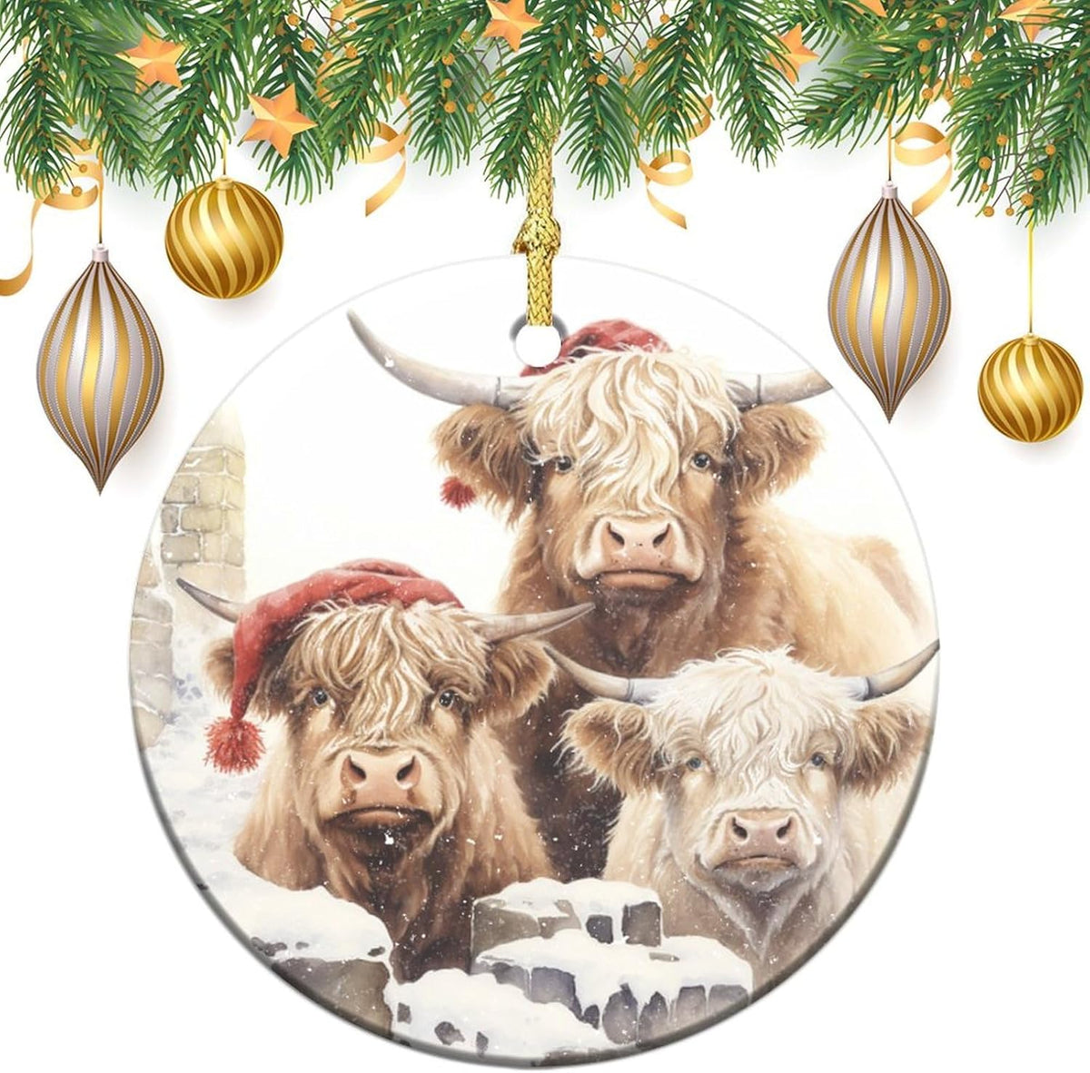 Personalized Christmas Ornaments - Custom Picture & Text Ornaments for Christmas 2024, Baby's 1st Christmas Ornament with Picture for Xmas Tree Custom Gifts for Family, Mom, Dad, Friend (Hignland Cow)