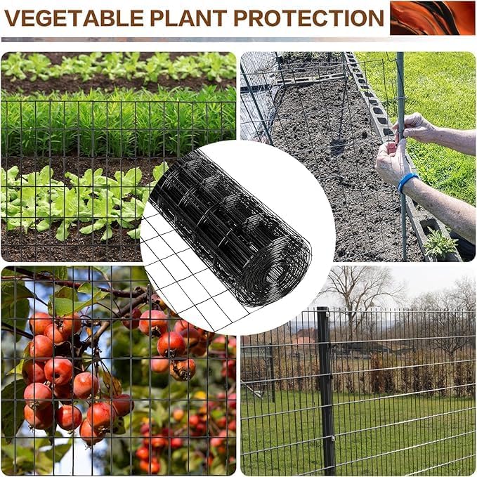 Tongmo 4 ft x 50 ft Black PVC Coated Welded Wire Fence, 16GA Garden Chicken Wire Fence Roll, Mesh Size 2" x 4" Hardware Cloth, Ideal for Yard Protection and Poultry Netting
