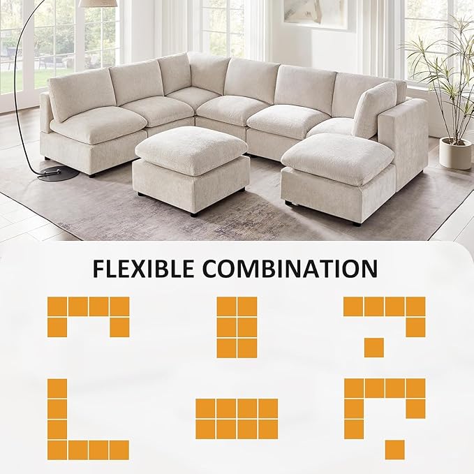 VANOMi Modular Sectional Sofa, Convertible Sofa Couch Modular Sofa with Ottoman, Sleeper Sofa Bed Sectional Sofas for Living Room Small Apartments