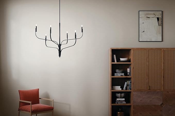 KICHLER Livadia 6-Light Chandelier, Soft Modern-Light in Black, for Foyer, Great Room, or Vaulted Dining or Bedroom (33.25" x 47.25"), 52674BK