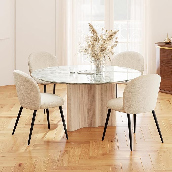 Upholstered Dining Chairs Set of 2, Modern Kitchen Side Chair with Padded Seat Comfortable Chenille Fabric Study Matel Legs,Desk Chairs with Back for Dining Room Kitchen, Beige