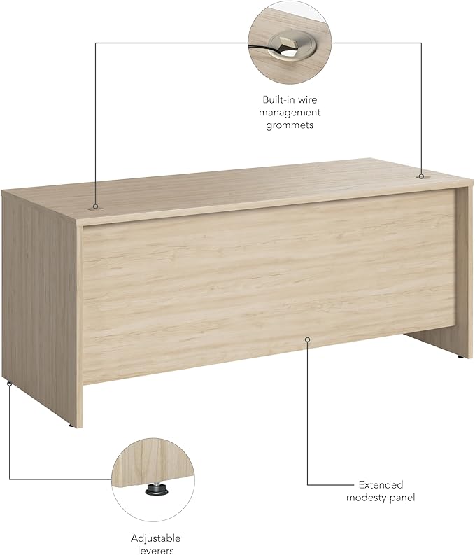 Bush Business Furniture Studio C 72W Computer Desk with Wire Management and Modesty Panel in Natural Elm, Professional Table for Home Office and Corporate Office