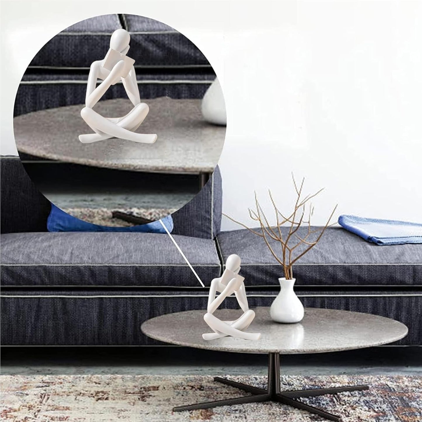 Bookshelf Decor Thinker Statue - Abstract Style Thinker Sculptures Modern Aesthetic Figurine Decoration Statues for Home Decor-Right Thinking-White