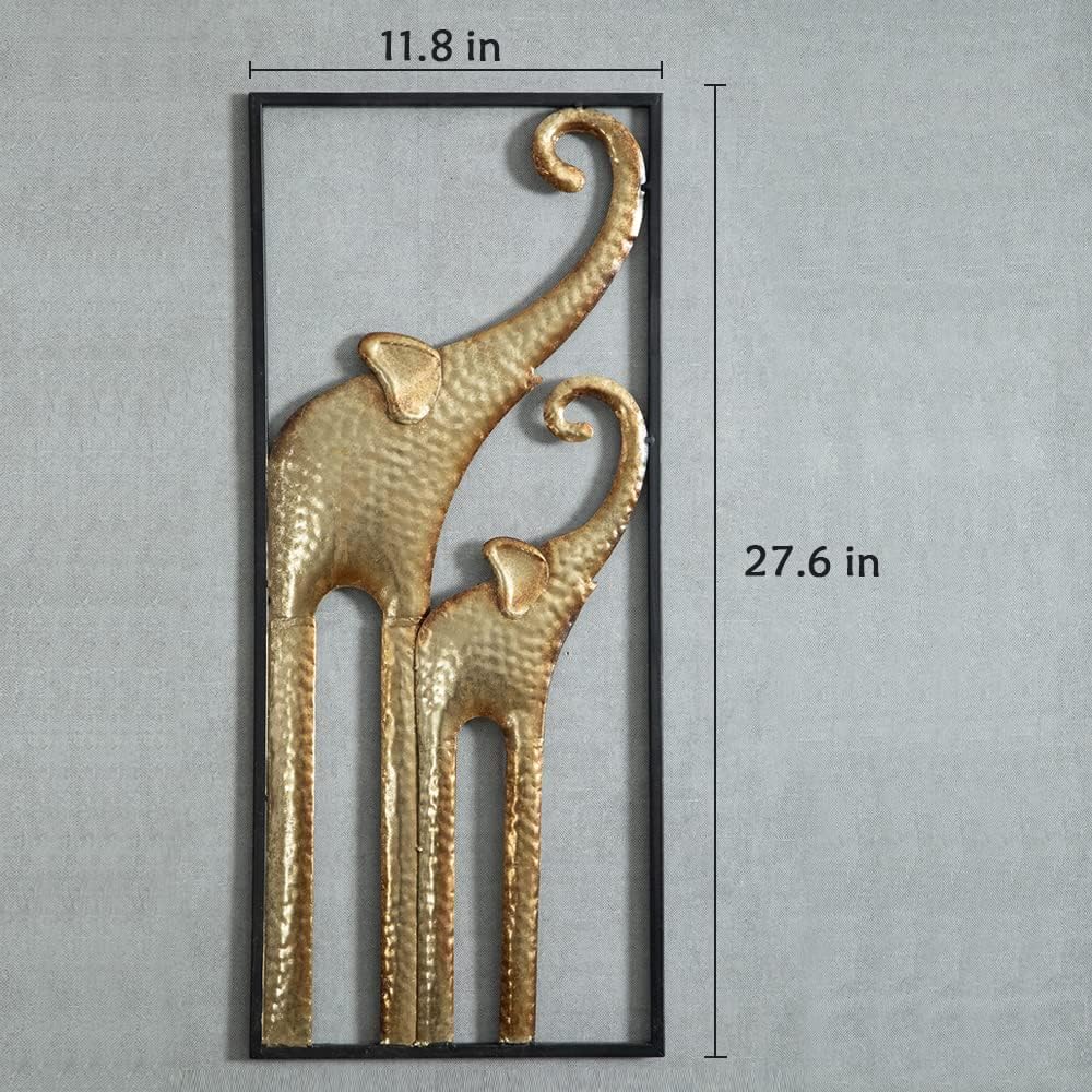 HKaikzo Set of 2 Elephant Wall Decor, African Wall Decor, Gold Elephant Wall Art, Animal Decorations for Living Room, Modern Metal Decor(11.8x27.6in)