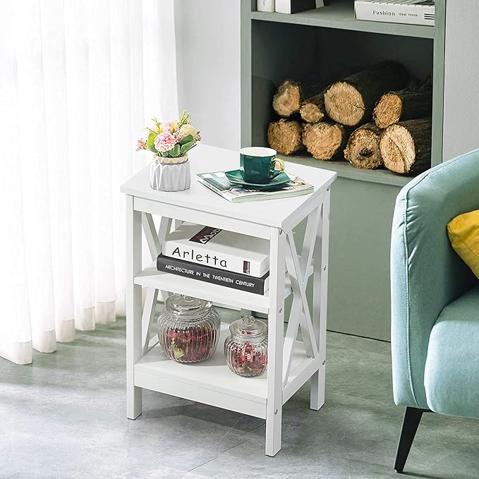 VECELO Nightstands, Industrial Side Table/End Tables with Drawer and Storage Shelf, Night Stands for Bedroom, Living Room, Wood Metal Furniture, Easy Assembly,White,2 Sets