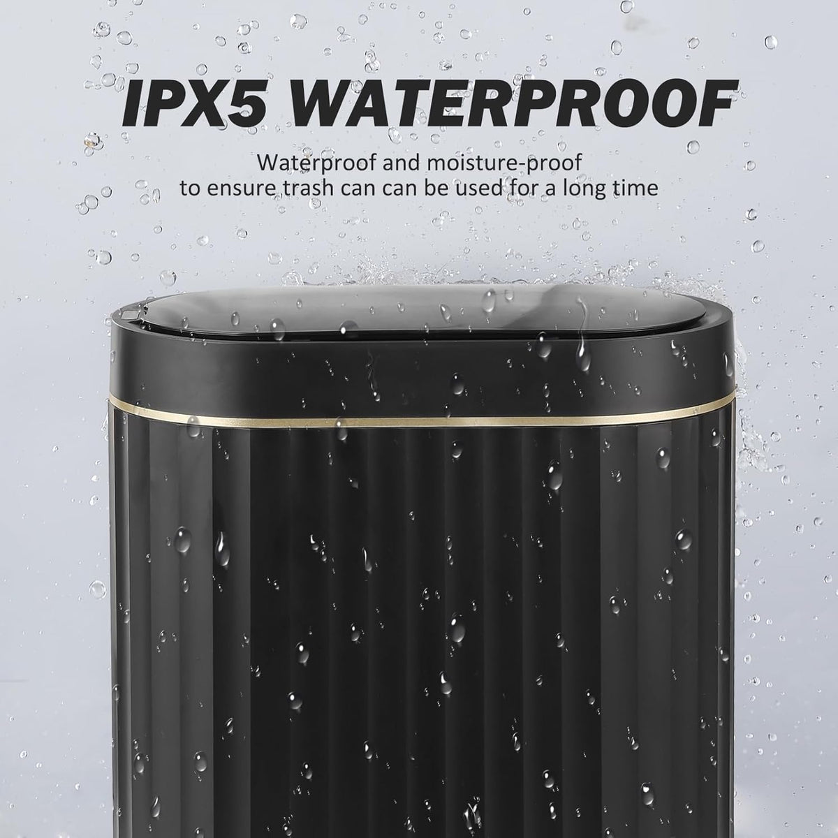 ELPHECO Black Bathroom Trash Can with Lid 2 Gallon Sensor Trash Bin, Automatic Narrow Garbage Can, Waterproof Smart Trash Can, Slim Motion Sensor Waste Bins for Bathroom, Living Room, Office