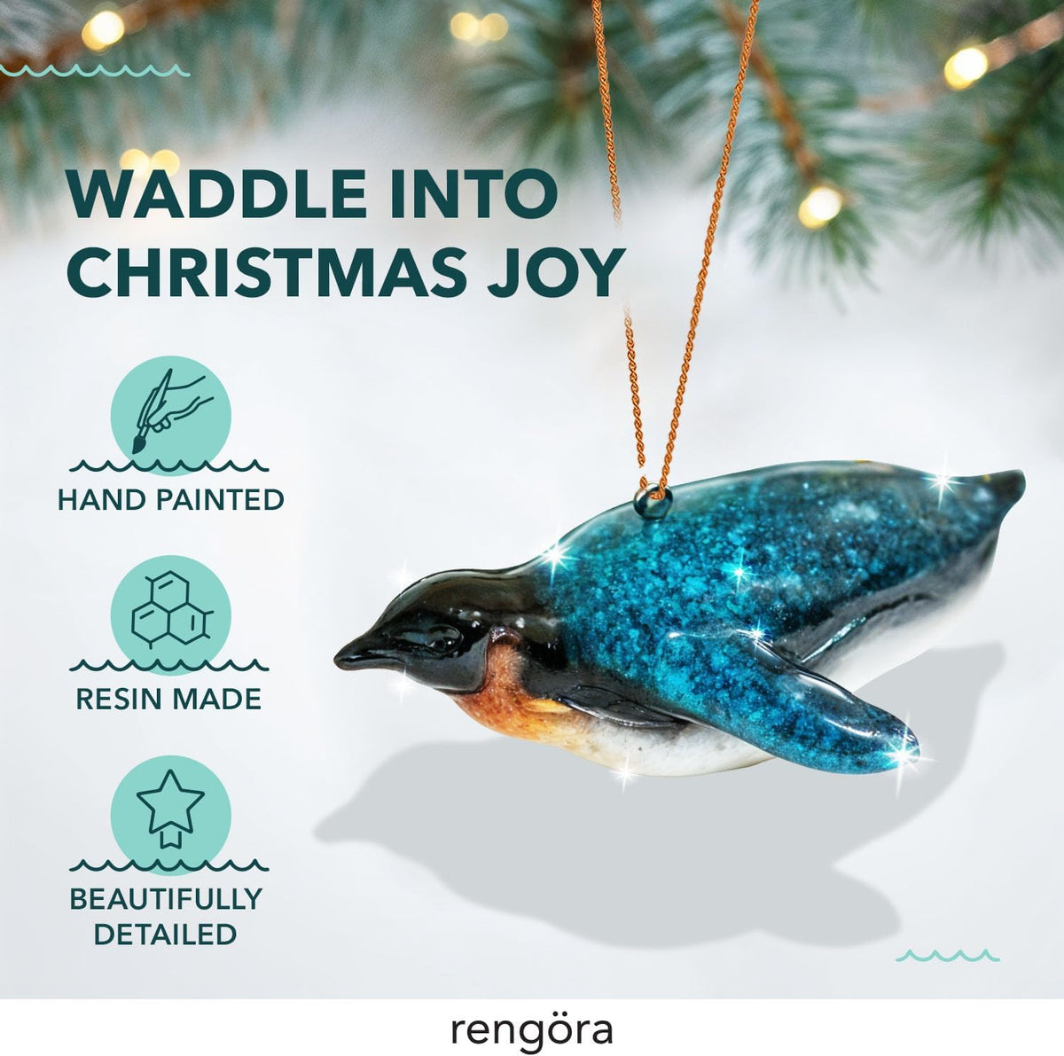 Hand-Painted Beach Christmas Ornament – Coastal Tree Decoration for Ocean Lovers – Unique Nautical Ornament for Christmas Tree or Stocking Stuffer Gift (Penguin)