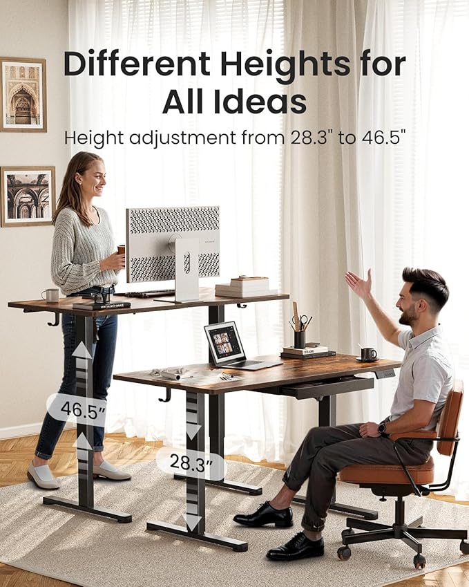 FEZIBO Electric Standing Desk with Drawers, 48 x 24 Inch Height Adjustable Desk with 3 Memory Presets, Sit Stand Up Desks for Home Office, Rustic Brown