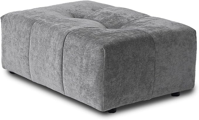 JACH Modern Ottoman Seat for Living Room, Linen Fabric Ottomans, Minimalist Foot Stool, Comfy Breathable Footstool for Living Room Apartment (Grey)
