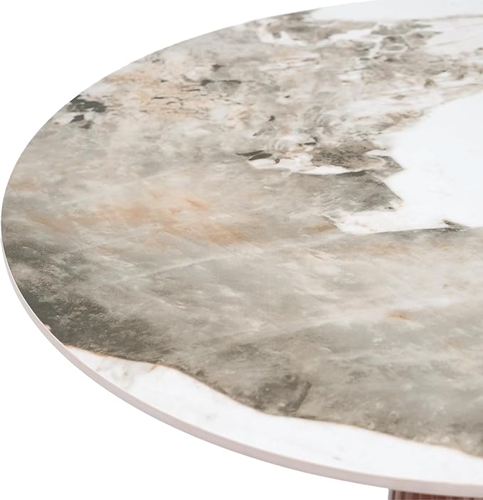 Sintered Stone Office Table - 33.5" Round Table for Small Offices (Light Brown Leg and Pandora Top, 1 Table Only)