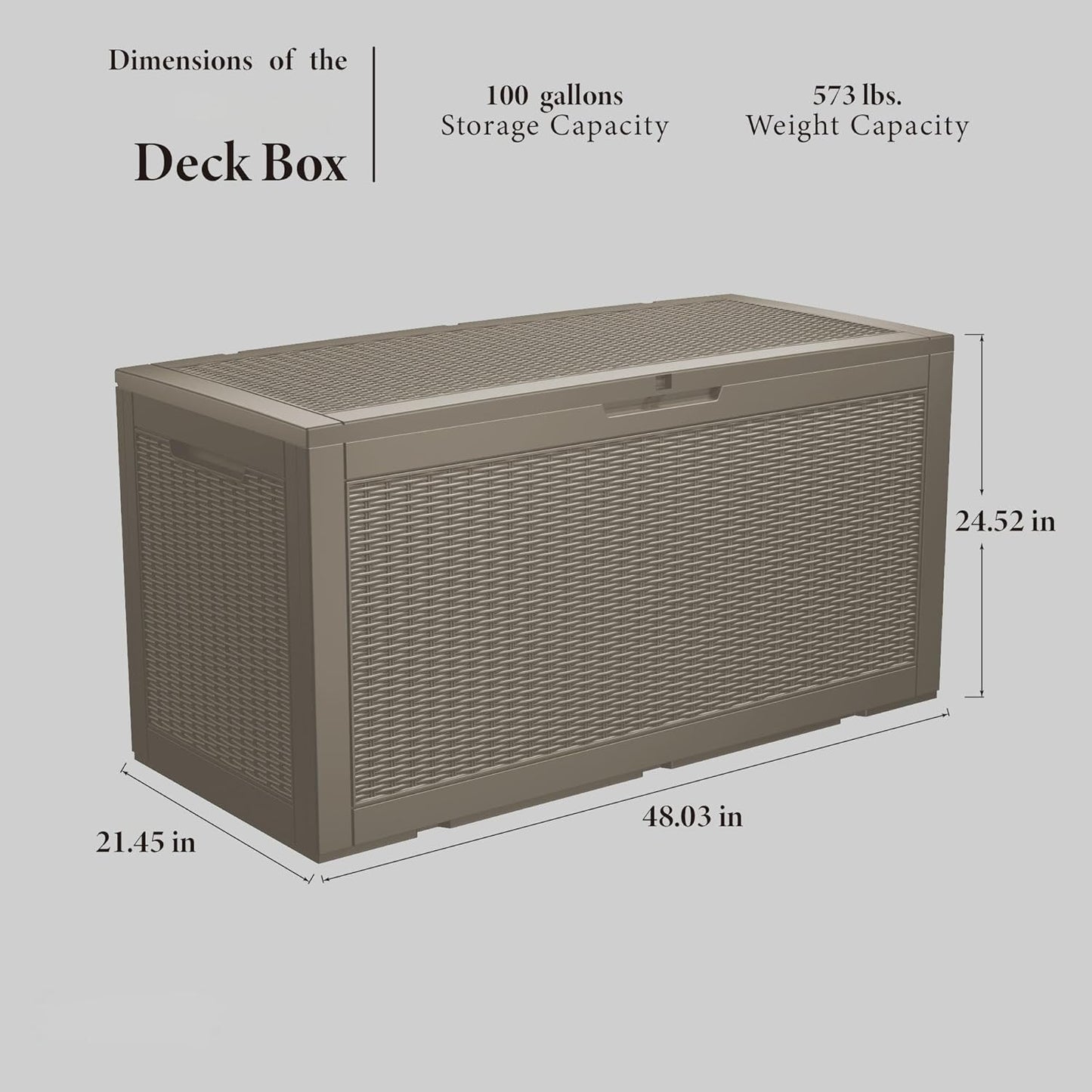 100 Gallon Outdoor Storage Box Waterproof Lockable Resin Deck Box Large, Patio Storage Bin for Pool Accessories Cushion Furniture, Garden Tools, UV-Resistant Outside Delivery Grey