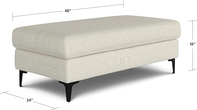 SIMPLIHOME Ava Large Rectangular Ottoman in 100% Recycled Polyester Tightly Woven Performance Fabric, Cream, 48-inches Wide, Multipurpose Table or Footrest Ottoman, Assembled, For Living Room