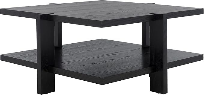SAFAVIEH Couture Collection Quigley Black 2-Tier Square Coffee Table, Ideal for Living Room, Office, Bedroom