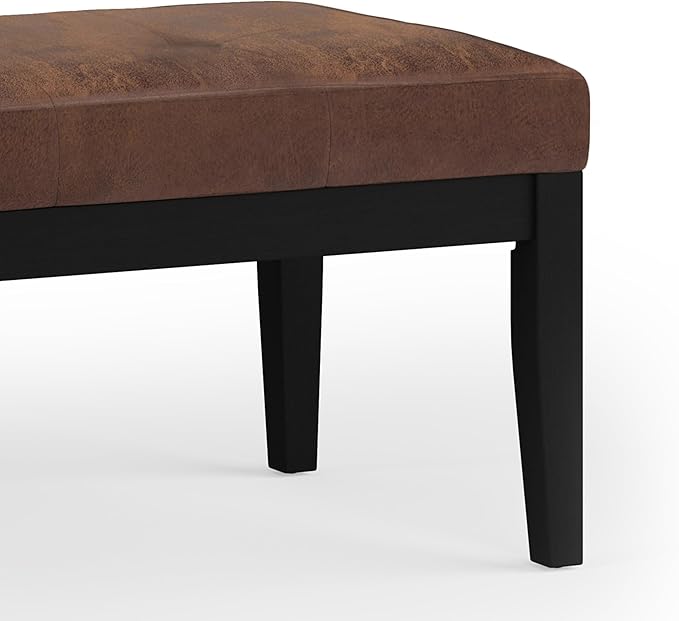 SIMPLIHOME Lacey 41 inch Wide Contemporary Rectangle Tufted Ottoman Bench in Distressed Chestnut Brown Vegan Faux Leather, Assembled, For the Living Room and Bedroom