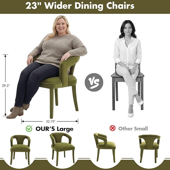 Olive-Green Velvet Dining Chairs Set of 4, Modern Upholstered Solid Wood Kitchen Chairs for Dining Room/Living Room/Restaurant