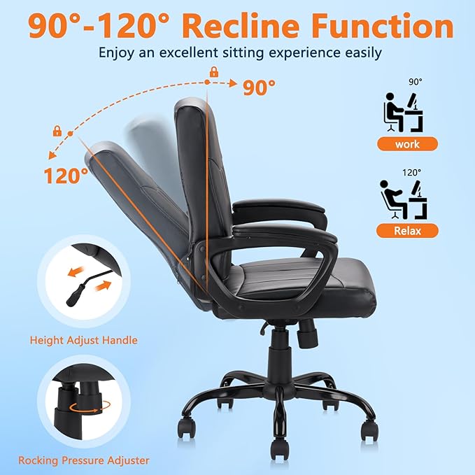 CLATINA Mid Back Leather Office Executive Chair with Lumbar Support and Padded Armrestes Swivel Adjustable Ergonomic Design for Home Computer Desk 4 Pack