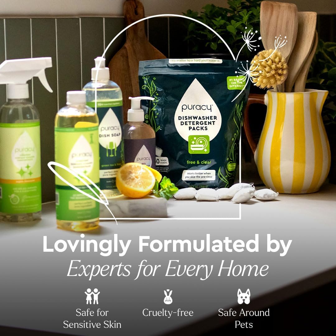 Puracy 99.9% Natural All Purpose Cleaner Concentrate - Makes 128oz Multi Purpose Cleaner - Green Tea & Lime - Surface Cleaner, Floor Cleaner, Kitchen, Cleaner, Bathroom Cleaner - Cleaning supplies