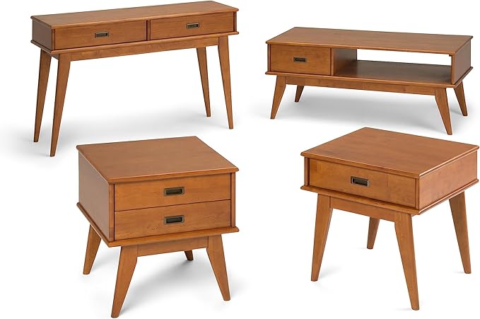 SIMPLIHOME Draper SOLID HARDWOOD 22 inch Wide Rectangle Mid Century Modern End Table in Teak Brown for the Living Room and Bedroom