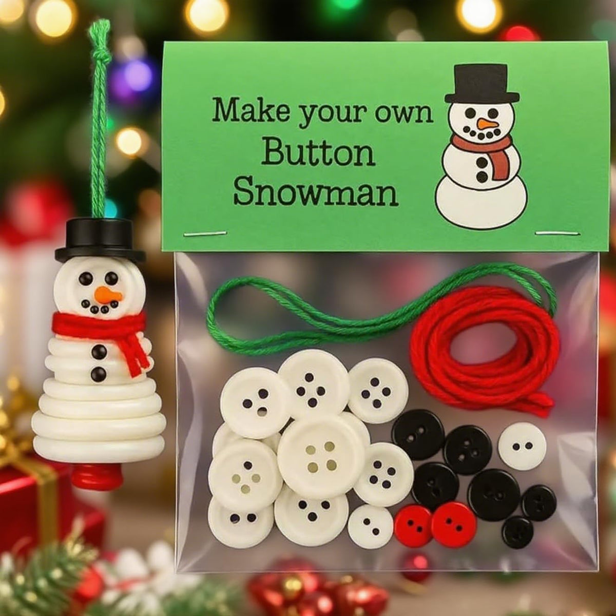 DIY Christmas Button Ornament Making Set–Fun Holiday Handmade Decorations for All Ages,DIY Craft Buttons Kit with Christmas Snowman/Santa/Angel,Xmas Tree Hanging Decorations (#C)