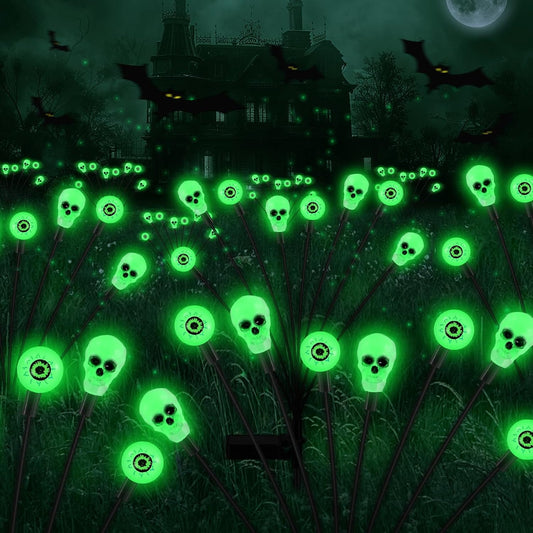 Solar Halloween Lights Outdoor,Halloween Decorations Outdoor, Scary Halloween Eyeball Lights,4PACKS 32LED,IP65 Waterproof,Halloween Decor for Garden/Yard/Patio/Lawn/Pathway(Green)